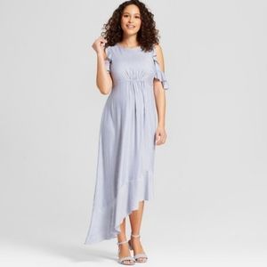 Striped asymmetrical cold shoulder maternity dress